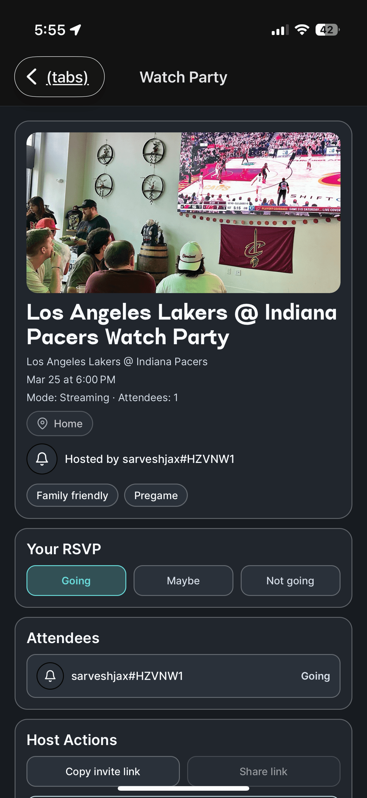 Buzzr app — party screen